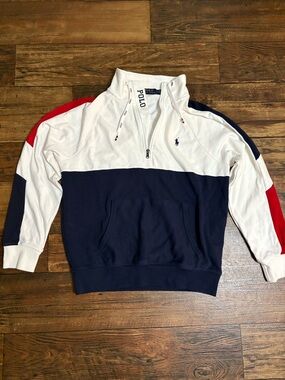 Polo by Ralph Lauren White Navy Red Colorblock Quarter-Zip Pullover